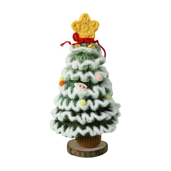 Handmade Crochet Christmas Tree Decoration Tabletop Knitted Small Artificial Flocking Christmas Tree for Home Office Holiday Decor