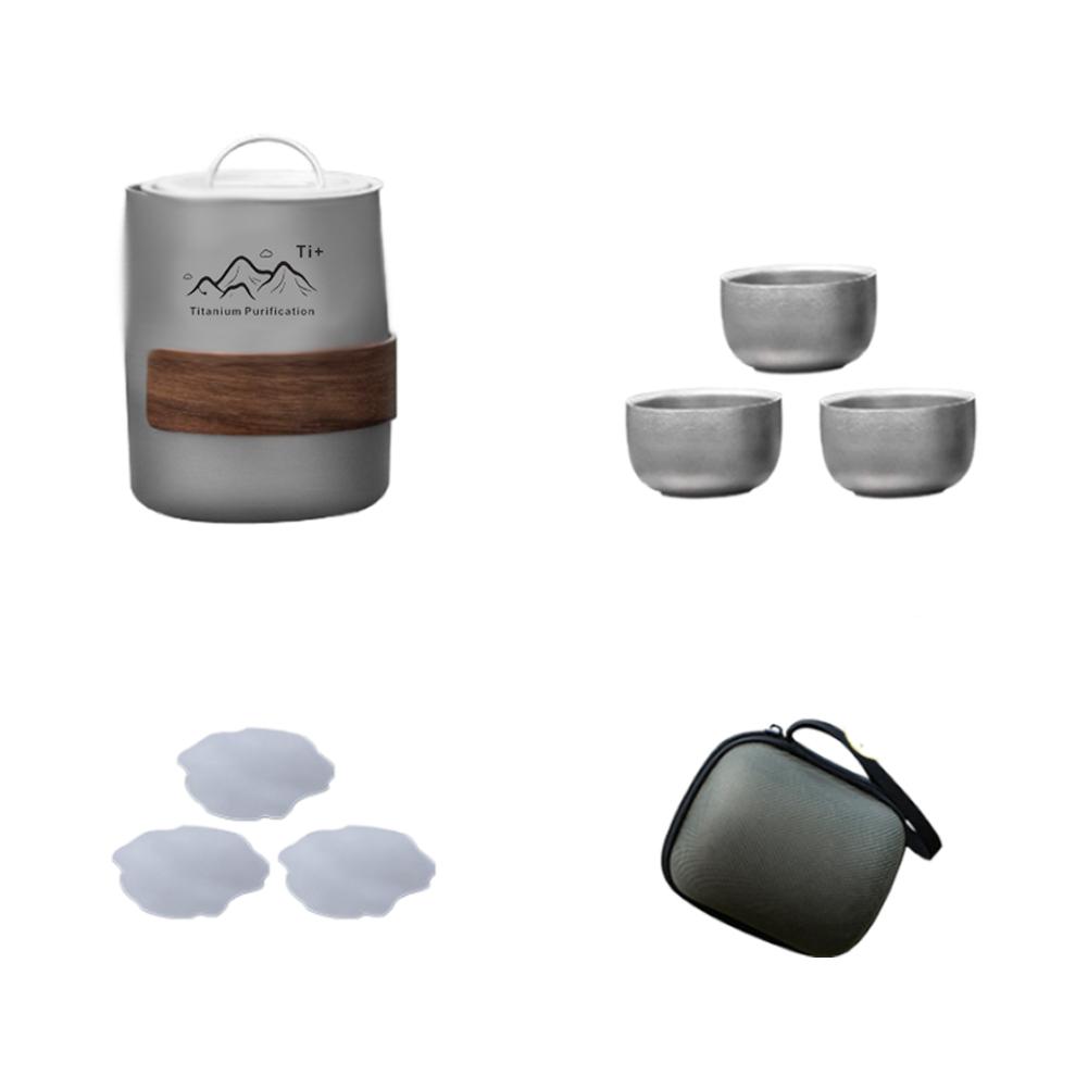 Tasse aus Titanlegierung Tragbares Reise-Teeset Outdoor-Camping Teezubereitungstasse 1 Stück Titantasse und 3 Stück Teetassen Outdoor-Geschirr