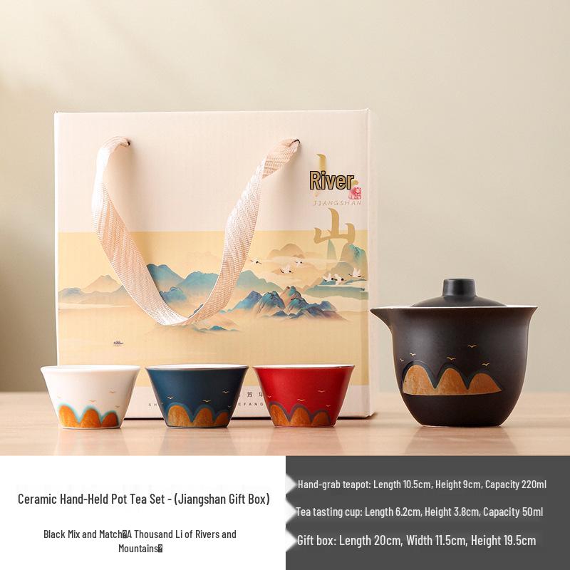 National Trend Ceramic Travel Tea Set - Portable Business Souvenir, Cultural Creative Gift with Custom Logo Option