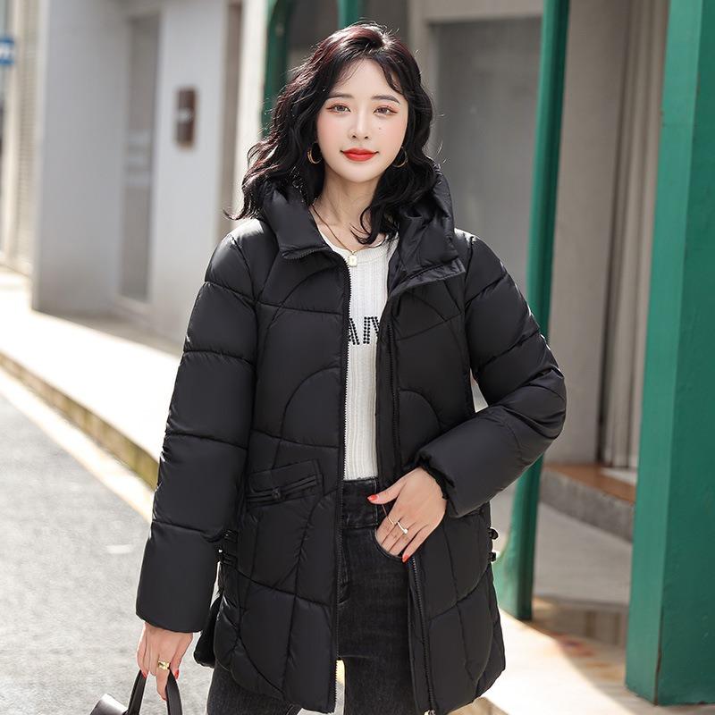 Winter Cotton-padded Women's Hooded Long New Casual Loose Glossy Solid Color Down Cotton-padded Clothes