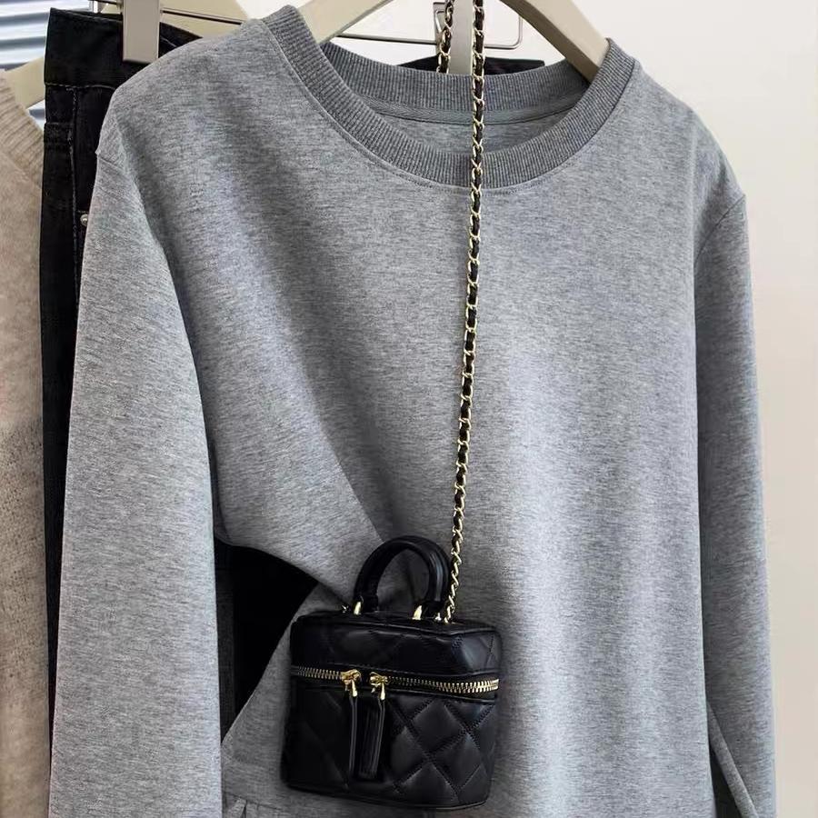 Korean Minimalist Drawstring Waist Ruffle Long-Sleeve Women's T-Shirt - 2025 Spring/Autumn Solid Color Versatile Top