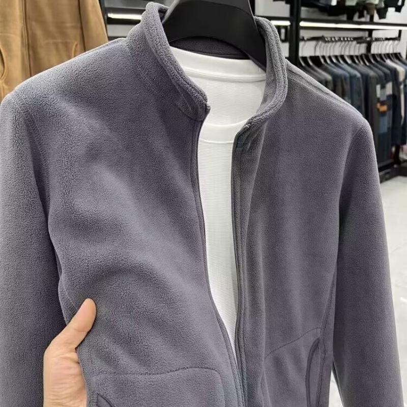 Felpa Uomo Autunno Inverno Taglia Grande con Zip e Collo Alto Manica Lunga Spessa in Pile Colore Unito Larga Casual Giacca