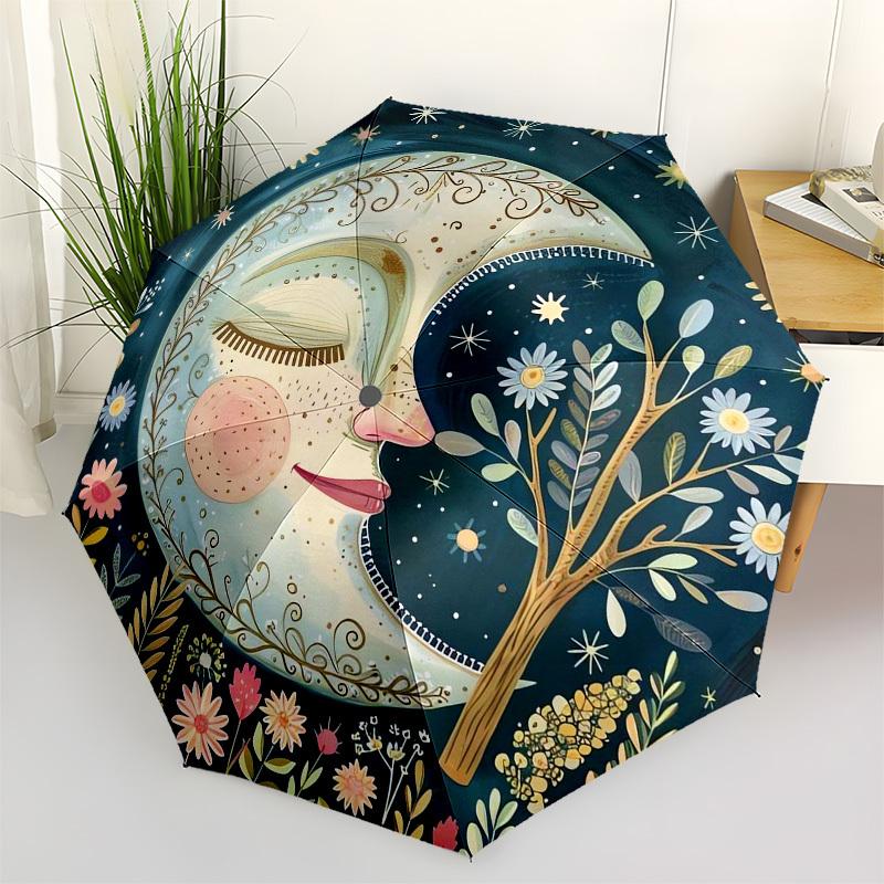 1pc Moonlit Garden Fantasy Umbrella with Plastic Handle,Vibrant Cartoon Pattern,Multi-functional UmbrellaPT194