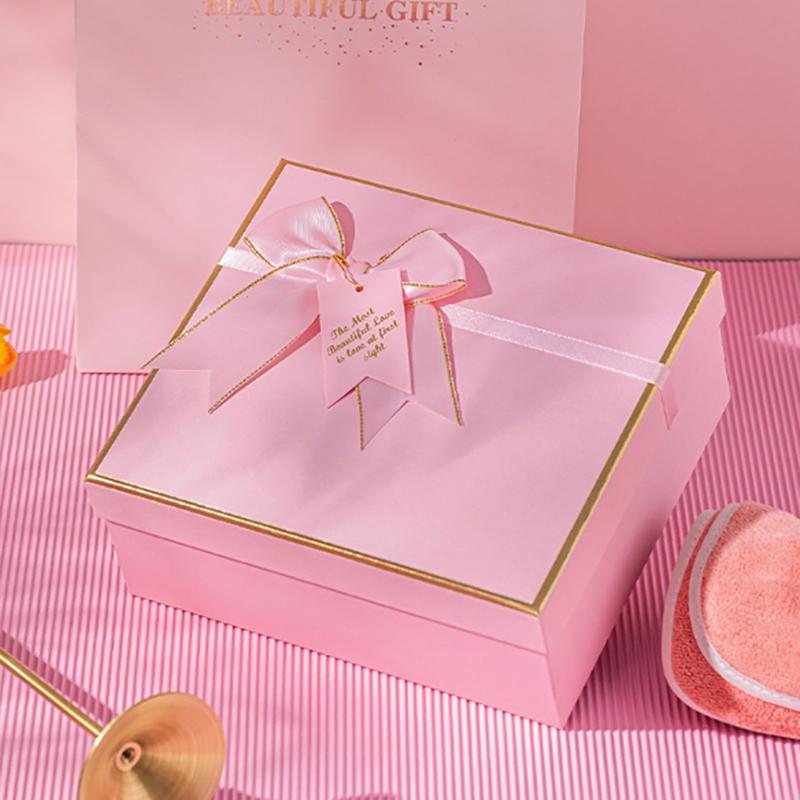 Square Pink Bow Gift Box Creative Diy Wedding Souvenirs Birthday Valentine'S Day And  Year'S Gift Box