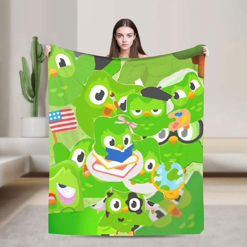 Duolingos Eule Duo Flanelldecken Weiche Überwurfdecke für Sofa Sessel Reise Büro Flauschige Tagesdecke Sofabettbezug