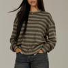 Women Casual Loose Fit Long Sleeve Pullover Top Striped Pattern Crew Neck Lightweight Soft Fabric Sweatshirt for Everyday Wear
