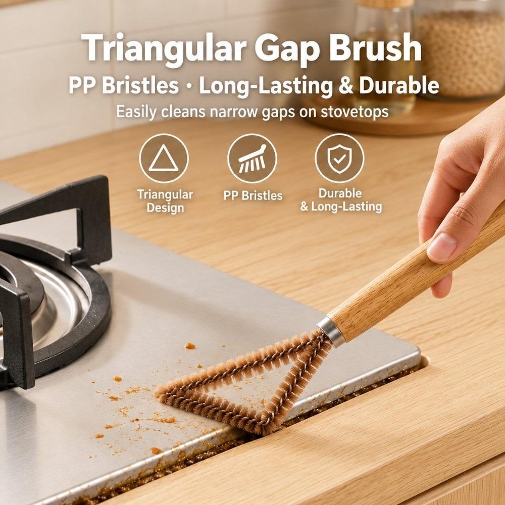 Hard Bristles Gap Cleaning Brush Wooden Handle Corner Cleaning Brush Kitchen & Bathroom Use