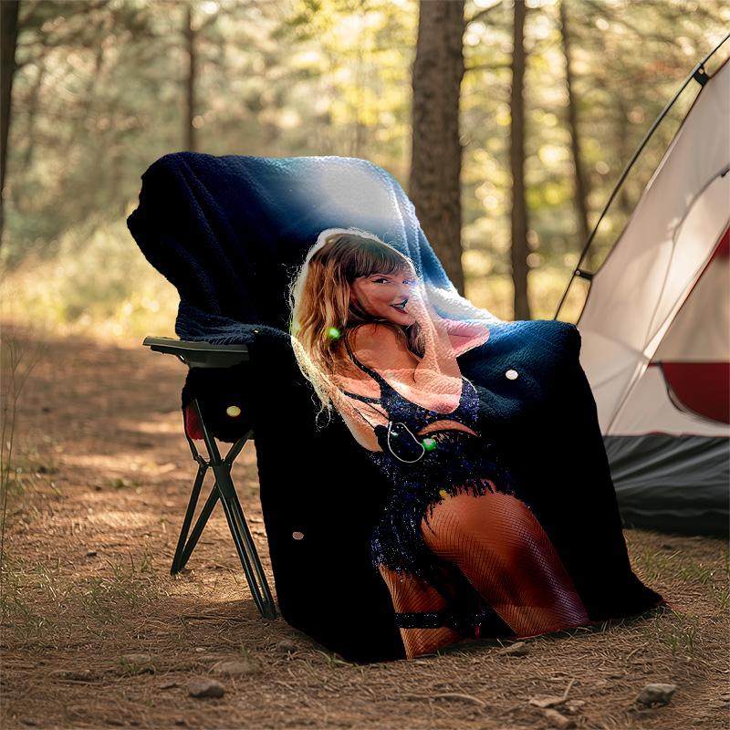 1pc Taylor Swift1 Theme Blanket - Digital Print, Polyester, Cozy for All Seasons, Perfect for Outdoor, Camping, and Travel