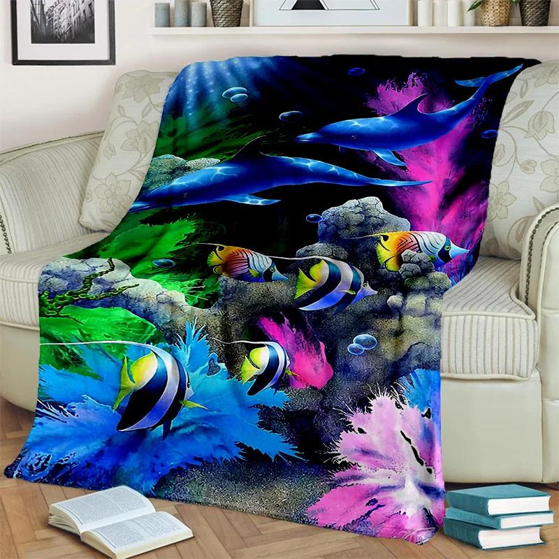 

3D Underwater World Seabed Cartoon Blanket,Soft Throw Blanket for Home Bedroom Bed Sofa Picnic Travel Office Cover Blanket Kids 30x40in