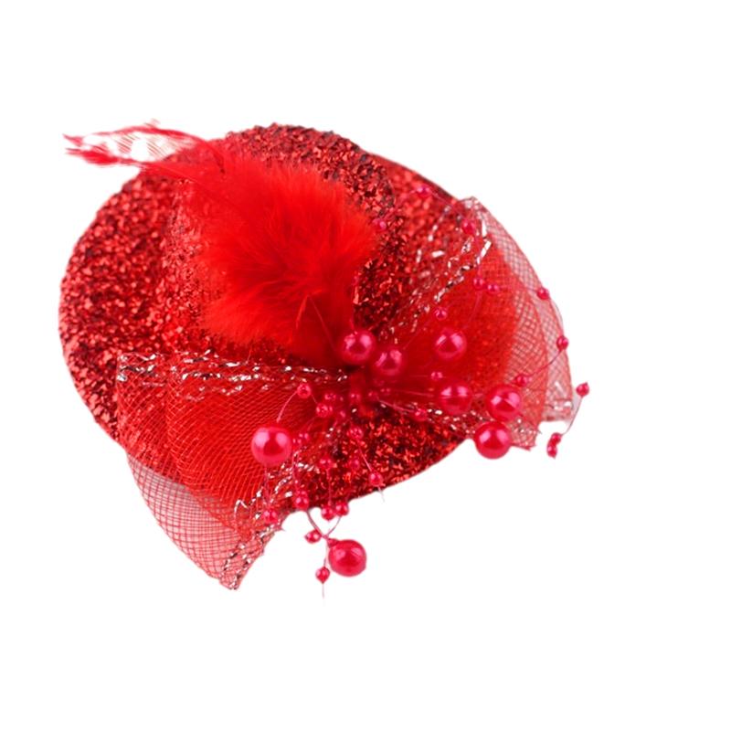 1Pc Headwear Hair Accessories Fascinator Hat Feather Flower Girl Pearl Beaded Decor Hair Clips Children's