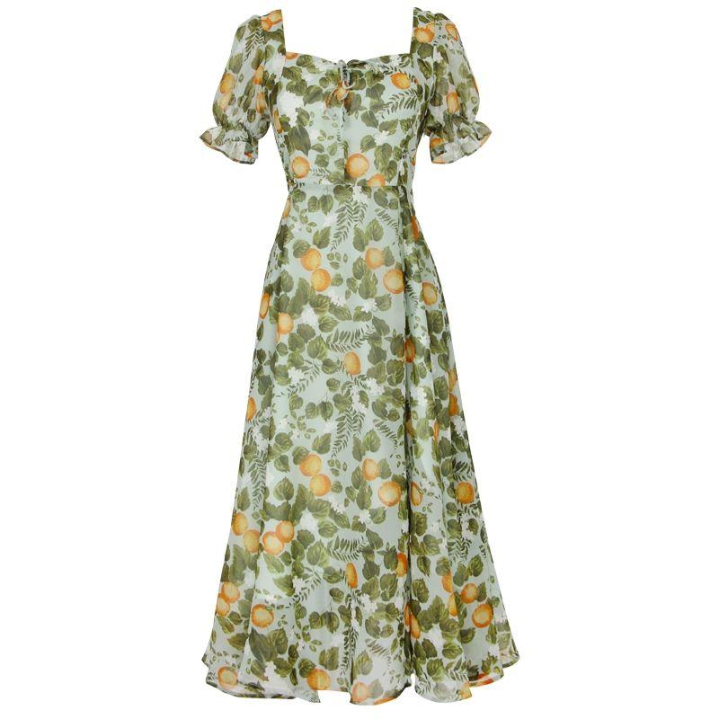 

Французские платья с цветочным принтом. Женская летняя юбка. Пляжные платья. Платья для пляжного отдыха. M зелёный