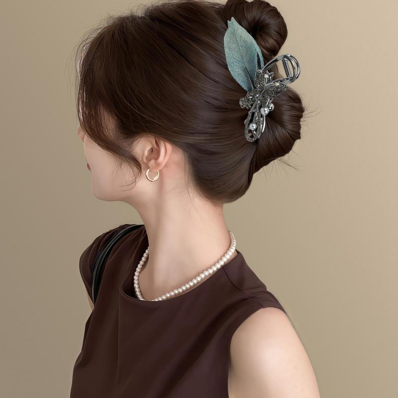 Shiny Rhinestone 10Cm Leaf Hair Claw Women Large Butterfly Flower Pearl Hair Shark Clip Exquisite Party Hair Accessories Gifts