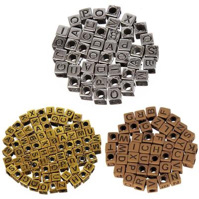 100pcs 6mm Acrylic Alphabet Digital Letter Square Cube Round Spacer Loose Beads
