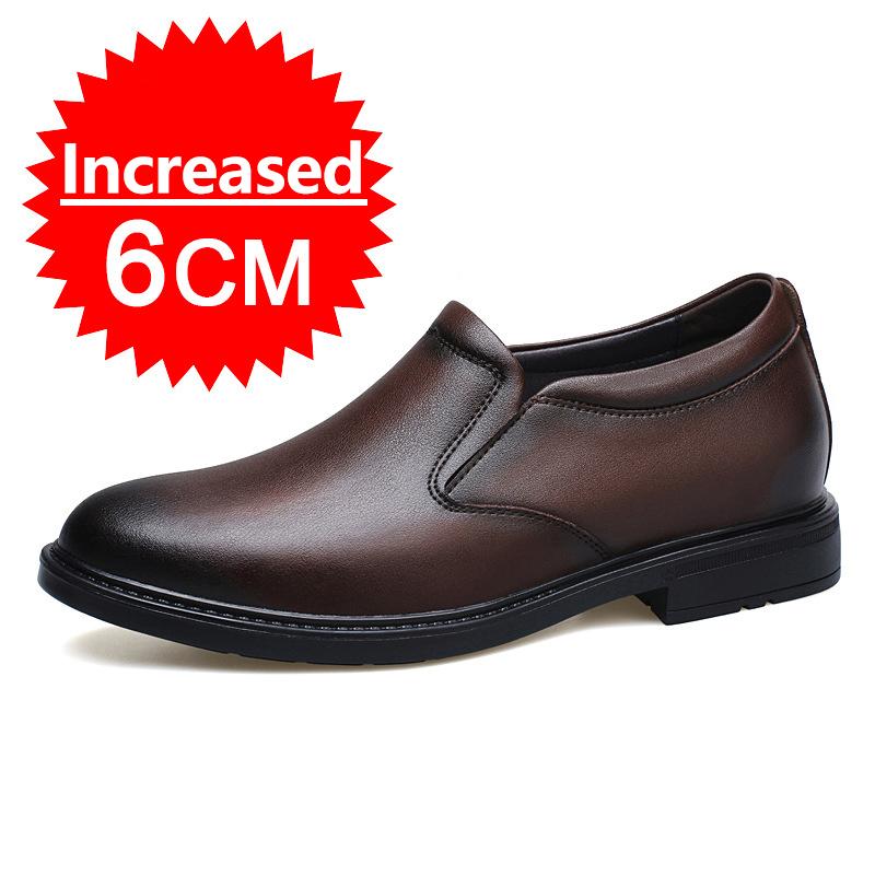 Men Leather Shoes Business Dress Shoes Slip On Invisible Inner Height Increasing Men's Shoes 6/8 CM Wedding Shoes Big Size 36-47