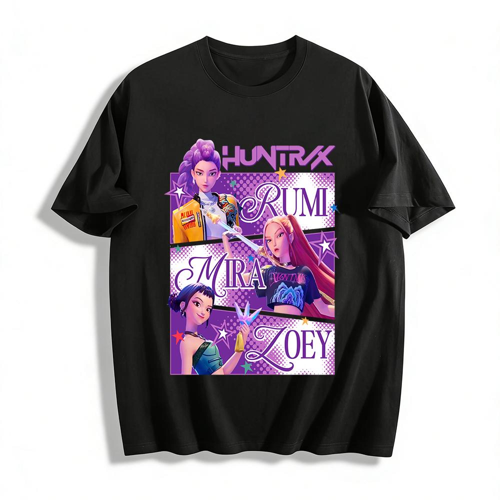 

Huntrax Rumi Mira Zoey Graphic Tee Girls Anime Character Print Casual Short Sleeve T-Shirt Pure cotton T-shirt XXS