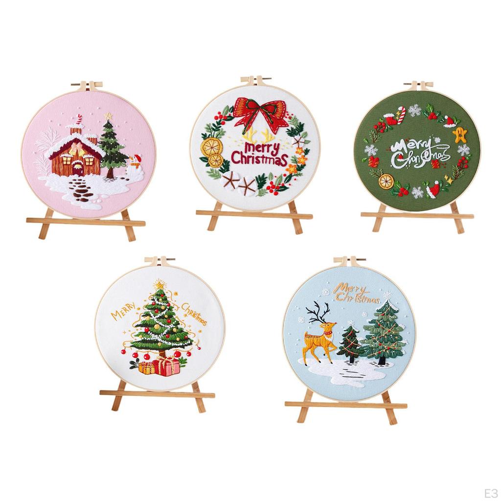 Christmas Embroidery Kit Craft Set for Adults Xmas Gift Home Decoration including Threads Hoop