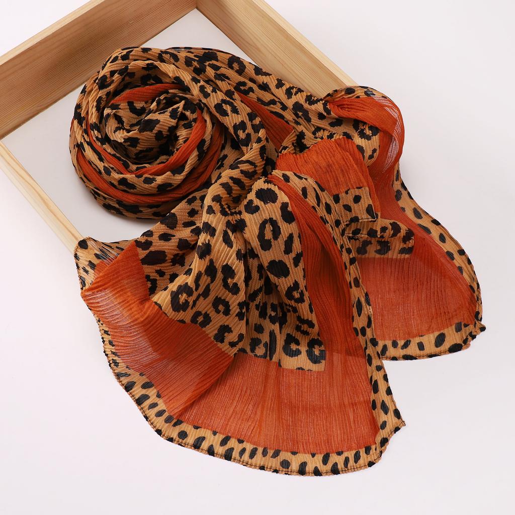 New Soft Pleated Cotton Scarf Leopard Print Hijab Islamic Solid Headscarf Crinkle Hijab Foulard Femme Musulman Wrap Bandana