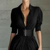 Damen Farbe Modisch Kragen Knopfleiste Hemdkleid Mit Gürtel
