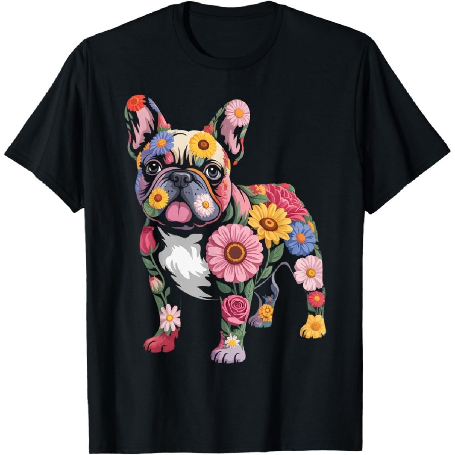 Французский бульдог Цветок Забавная собака Футболка S