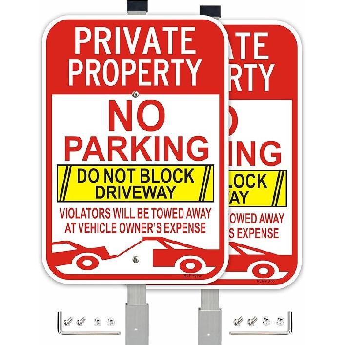 2 Pack Large No Parking Sign, Private Property Sign, Do Not Block Driveway Sign,Violators Will Be Towed Away at Vehicle Owner's Expense, 18" x 12"