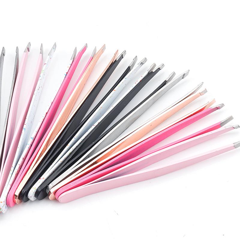 Stainless Steel Slanted Flat Head Eyebrow Tweezers for Multi-functional Hair Removal