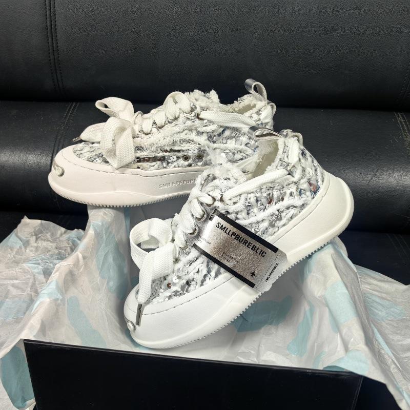 

Tan Jianji, однотипные парусиновые туфли с улыбкой на толстой подошве, мужские и женские новые универсальные туфли для отдыха, увеличивающие рост, в форме чешуи дракона