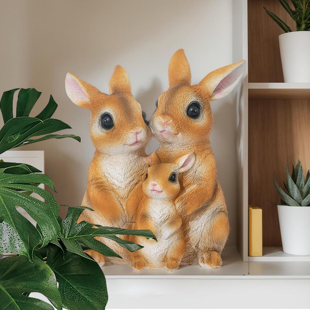 Families Of Three Rabbits Ornament Bunny Statue Outdoor Small Resin Ornaments Neutral Decoration For Door Home Landscaping