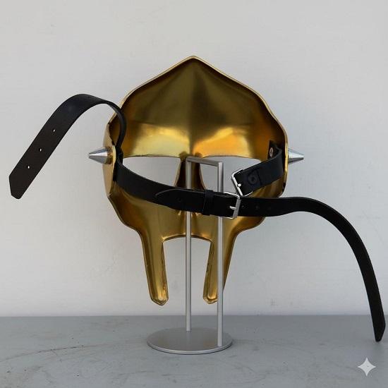 Golden MF DOOM Mask, Madvillain Handcrafted Gladiator Face Mask, Medieval Steel Costume Cosplay Armor, Halloween Roleplay Festival Gift