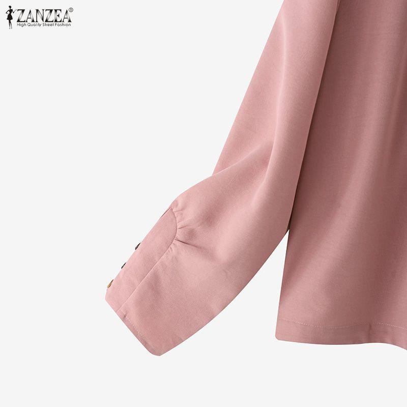 ZANZEA Blusa Casual da Donna a Girocollo a Maniche Lunghe e Ampia a Tinta Unita