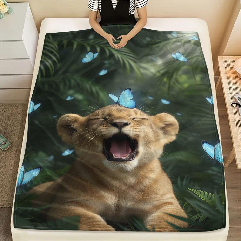 1Pc Animalsthatyawn Print Flannel Blanket, High quality Comfortable for All Seasons, Home Decor, Warmth and Comfort, Perfect for Christmas Gifts