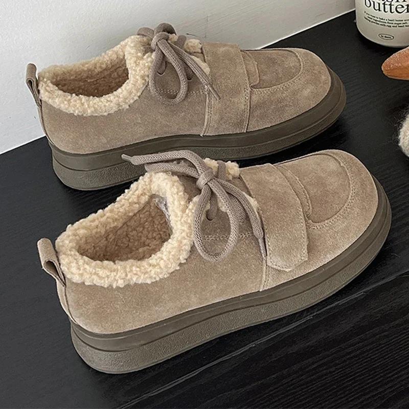 Fur Platform Women Casual Shoes Suede Flats Boots Woman 2025 Trend Winter Fashion Lolita Elegant Cozy New Brand Sneakers Mujer