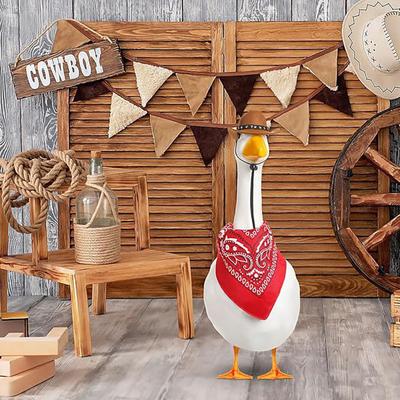 Tenue d'oie de porche de cow-boy Yousheng, chapeau de cow-boy occidental avec foulard bandana, costume de fête d'oie de pelouse pour statue d'oie en ciment de 23"/17"