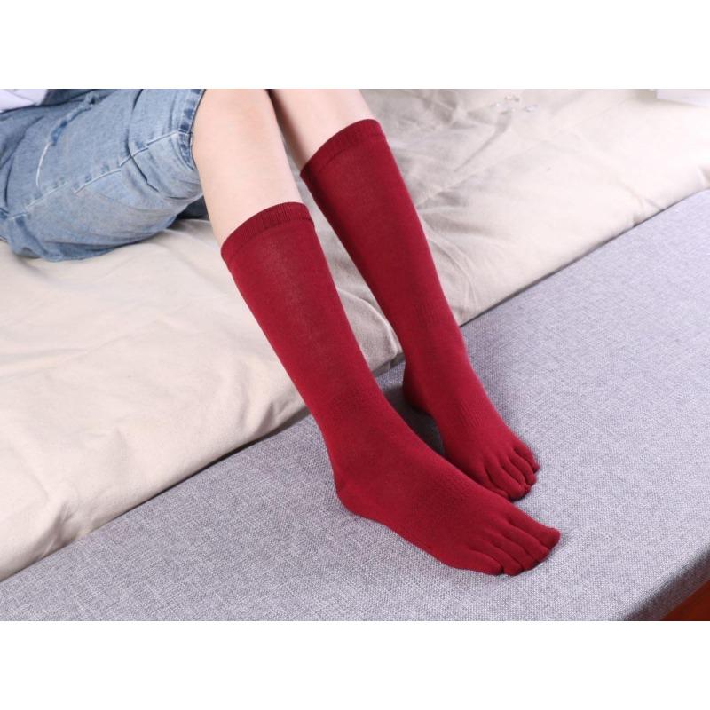 Women Five Finger Long Tube Socks Simple Solid Color Soft Casual Breathable Toe Separated Cotton Socks 5 Toes Socks with Toes