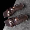 Fashion Fashion Narrow Band String Bead Decoration Flat Sandal Women Comfort Square Toe  Buckle Designer Shoe Sexy Open Toe Beach Sandal
