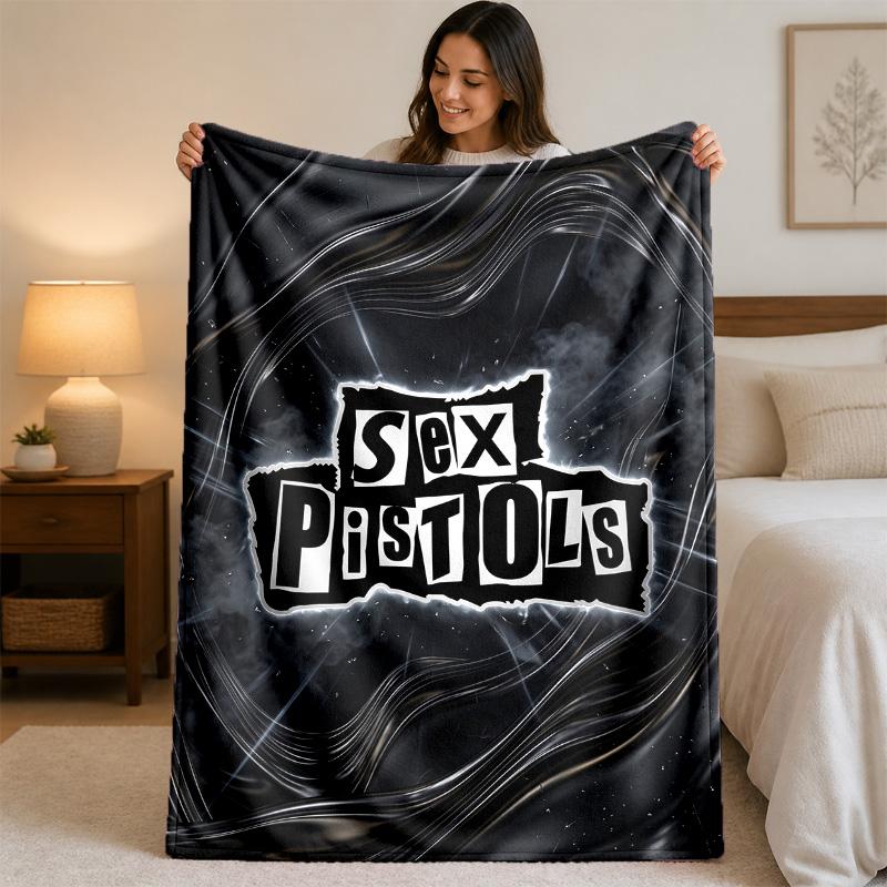 Sex Pistols Print Flannel Blanket Cozy Lightweight Plush Throw Blanket For Bed Sofa Household Use