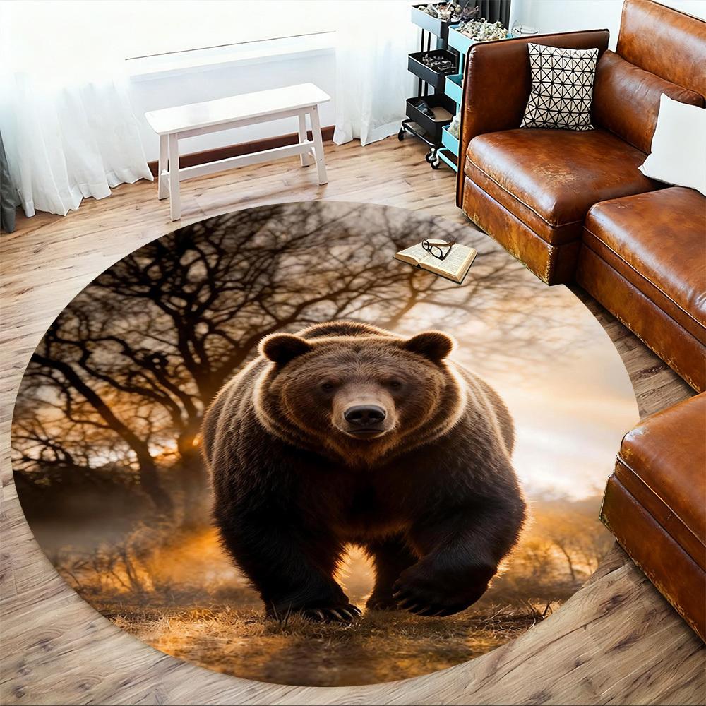 1pc Bear Forest Round Chair mat office Area Rug - Non-Slip, Floor Mat for Office, Bedroom, and Indoor Decor p127039