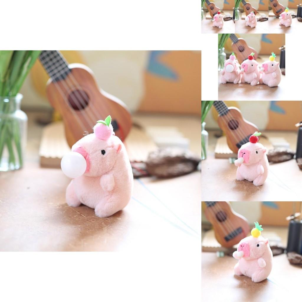 Charming Capybara Plush Keychain Cute Bubble Blowing Stuffed Animal With Soft Short Plush In Pink Yellow Red