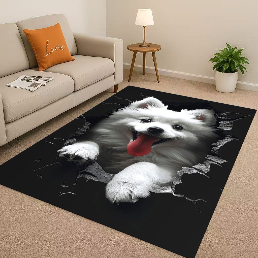 27 Stil Durchbrechende Wand 3D-Illusion Hund Welpe Wohnzimmer Rutschfester Teppich für Schlafzimmer Spielzimmer Sofa, Heimdekoration Fußmatte
