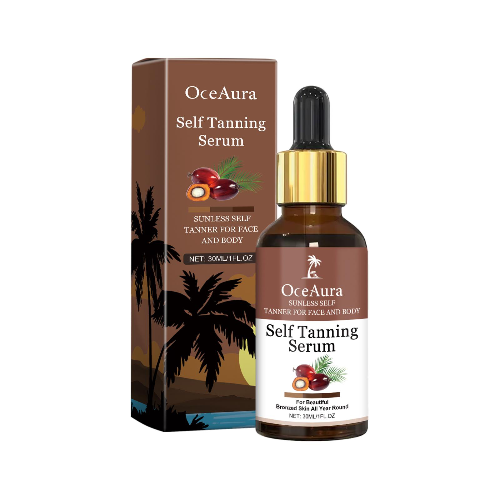 OceAura Self Tanning Serum 30ml - Sunless Tanner for Face & Body, Natural Bronzed Glow 30ml
