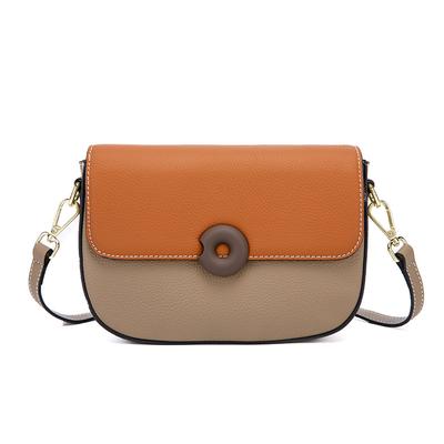 Bolso nuevo de piel genuina para mujer, moderno y versátil, bolso de silla de montar nicho, piel de vaca de primera capa en color contrastante, bolso bandolera de un solo hombro