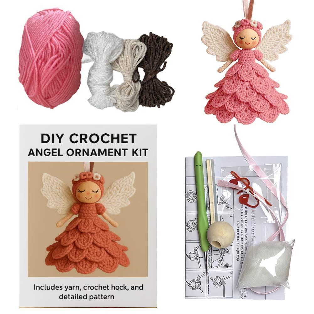 DIY Crochet Christmas Angels Xmas Tree Decorations, Unique Christmas Angels Gift Crochet Craft Kit with Yarn for Beginners