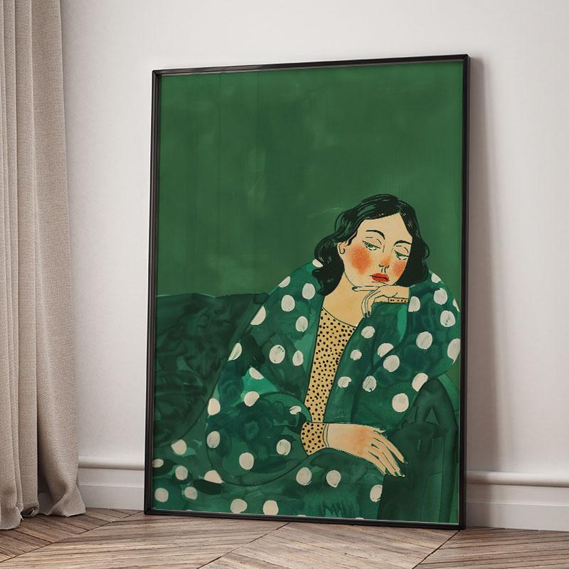 Green Striped Girl Lemon Leaf Wall Art Canvas Painting Abstract Posters And Prints Hotel Bar Wall Pictures For Living Room Decor