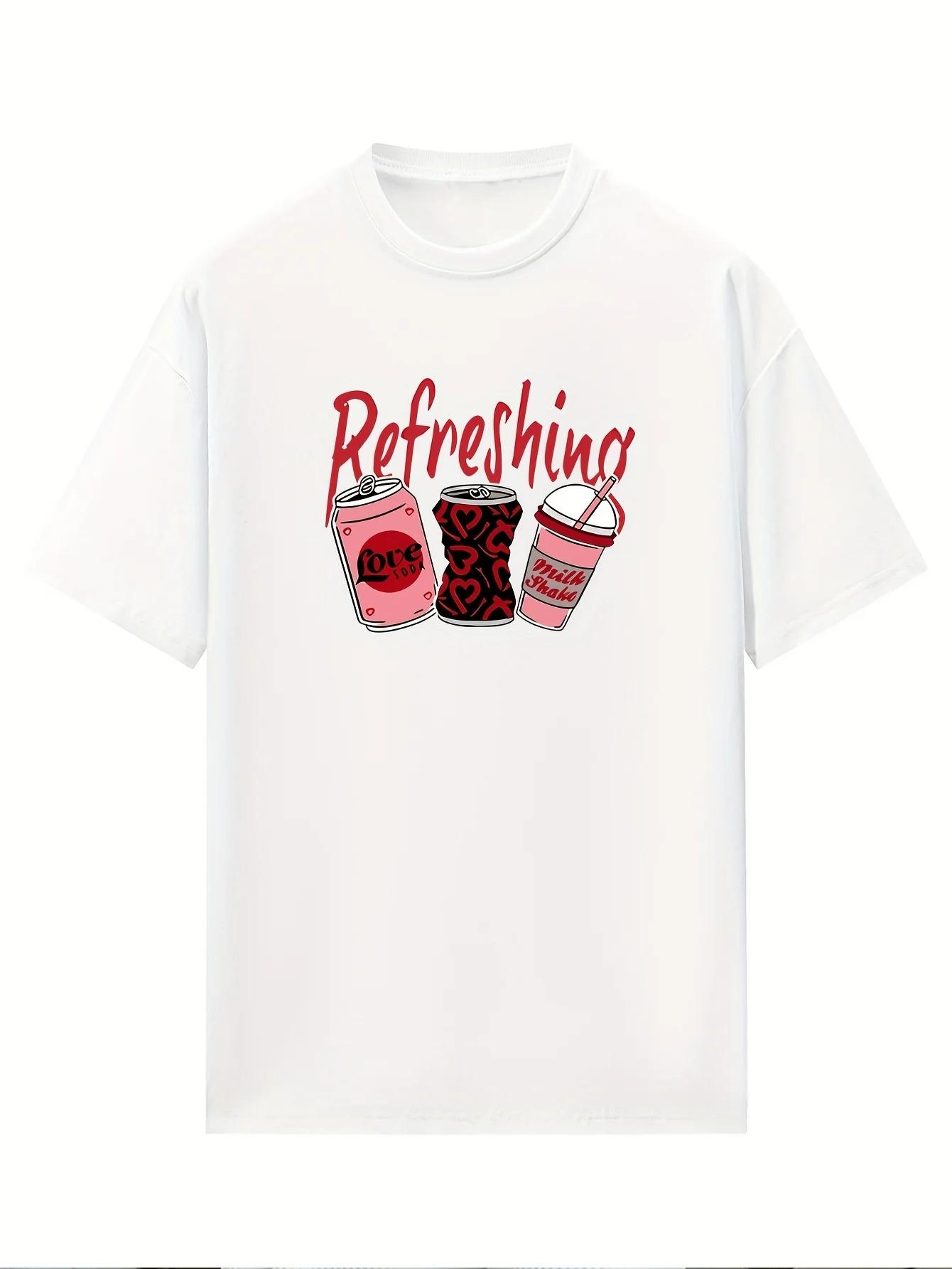 

Camiseta blanc cuello redondo para mujerTop transpirable con estampado gráfico refrescante de Soda Can Heart verano S