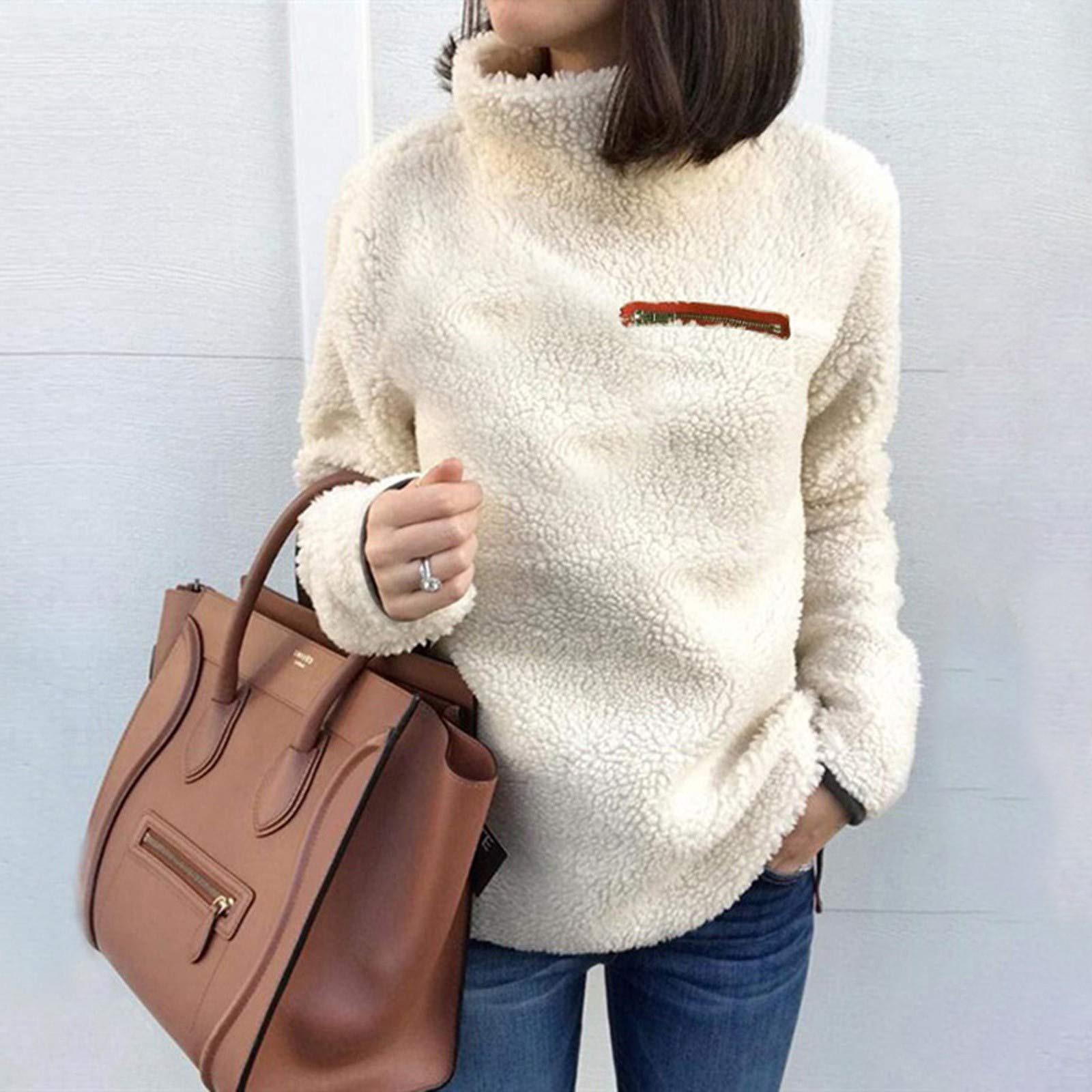 

Женская однотонная толстовка с высоким воротником, теплая длинная рукава, пуловер, плюшевая флисовая блузка с застежкой-молнией XL хаки