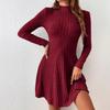 Herbst und Winter Langärmeliger Rollkragen A-Linien Kurzes Kleid Slim Fit Taille Achselstreifen A-Linien Partykleider Damen Lässig Damen Einfache Kleidung