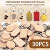 30 sztuk Drewnianych Półfabrykatów do Grawerowania Laserowego - 3 Kształty Półfabrykaty do Breloków, Hurtowe do Rękodzieła DIY, Różne Breloki i Przywieszki do Kluczy