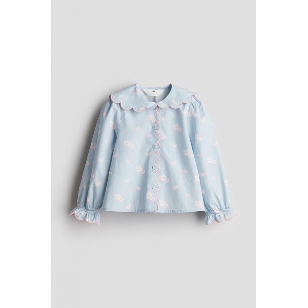 

H M collar cotton blouse light blue floral