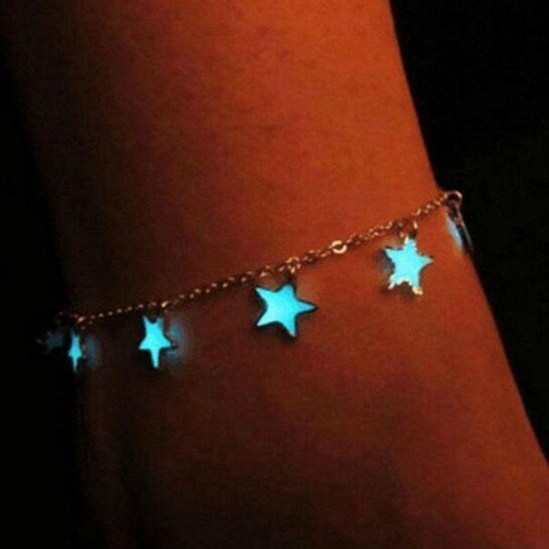 

America Cross Border Creative Trendy Personalized Glossy round Piece Pendant Minimalist Easiest for Match Women s Street Racket Anklet Copper Jewelry Blue Fluorescent Five-Pointed Star Anklet