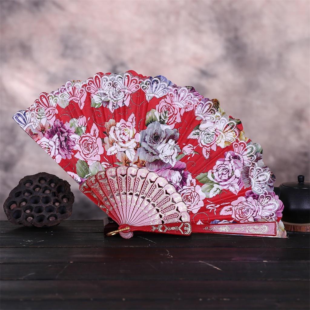 Best  Dance Wedding Party Lace Silk Folding Hand Held Flower Fan