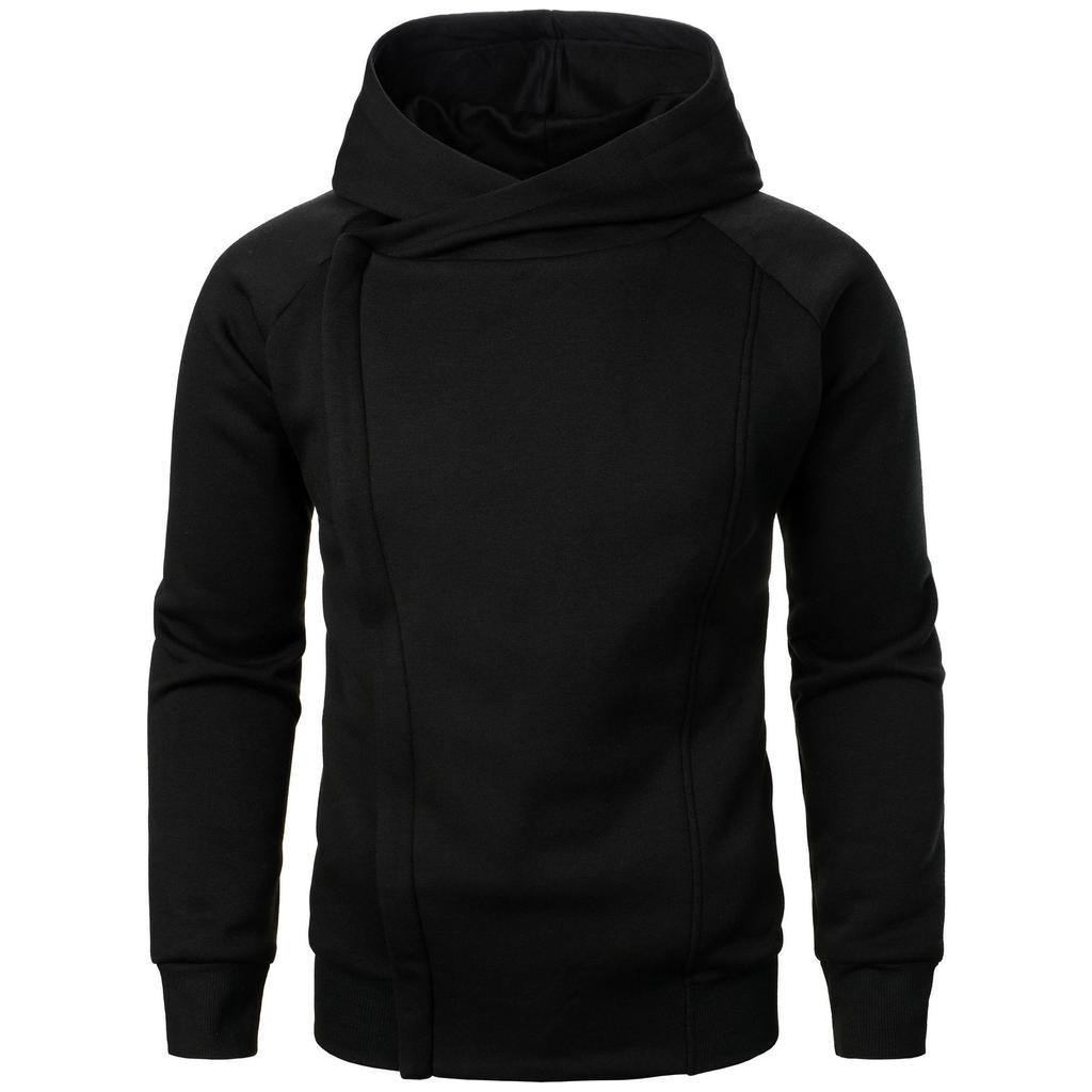 Autumn Winter New Men's Solid Hooded Long Sleeve Side Oblique Zipper Design Fashion Sports Hoodies Yasheng